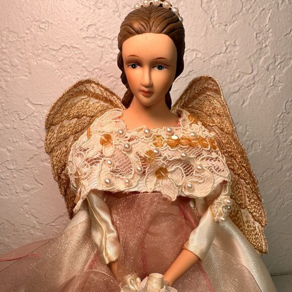 Handmade Satin Angel Christmas Tree Topper Holiday Decor Vintage - Picture 2 of 6